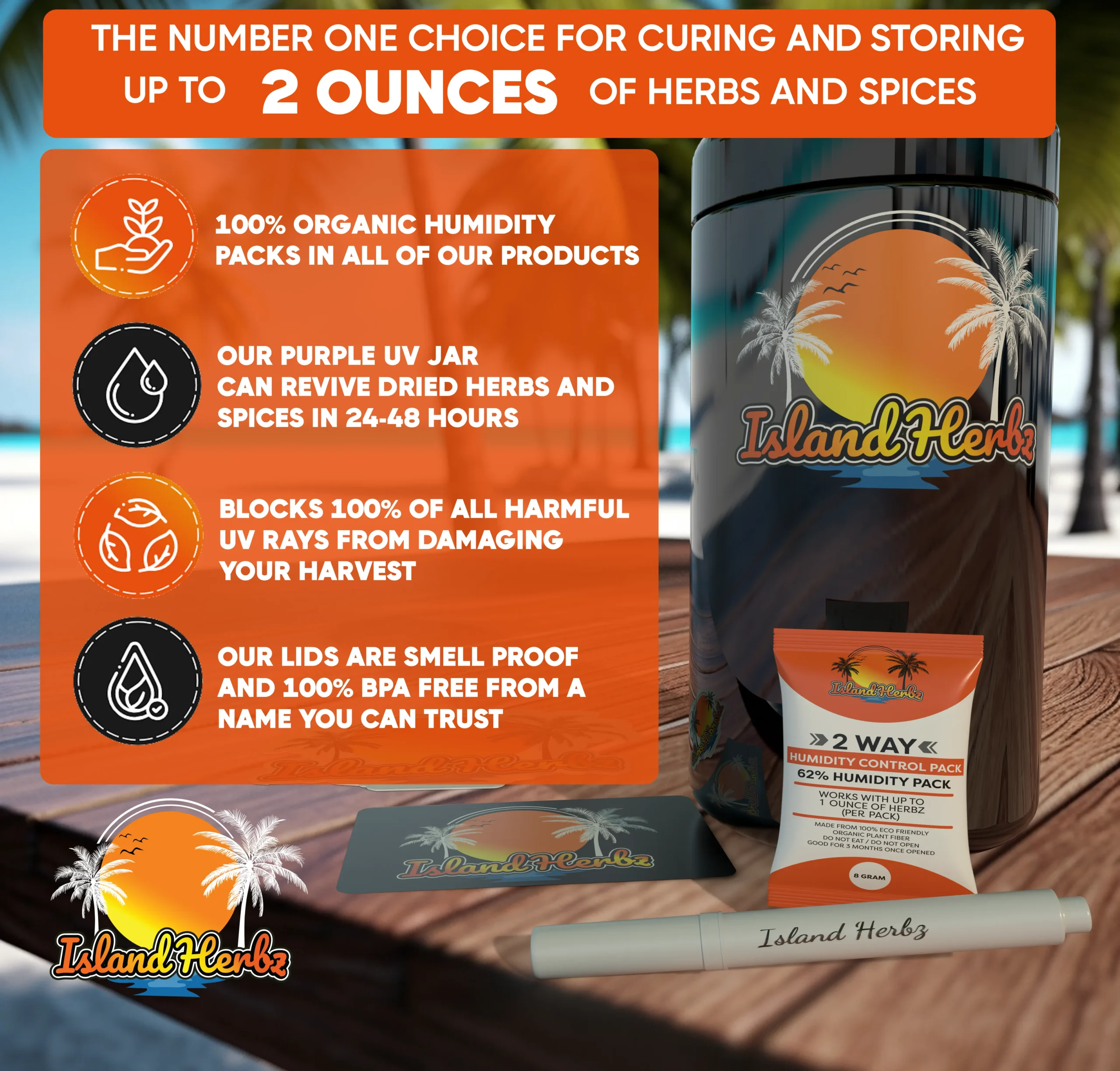 Island Herbz 2 Oz Bio-Photonic Purple UV Glass Stash Jar (2 Pack Of Everything) - Image 3