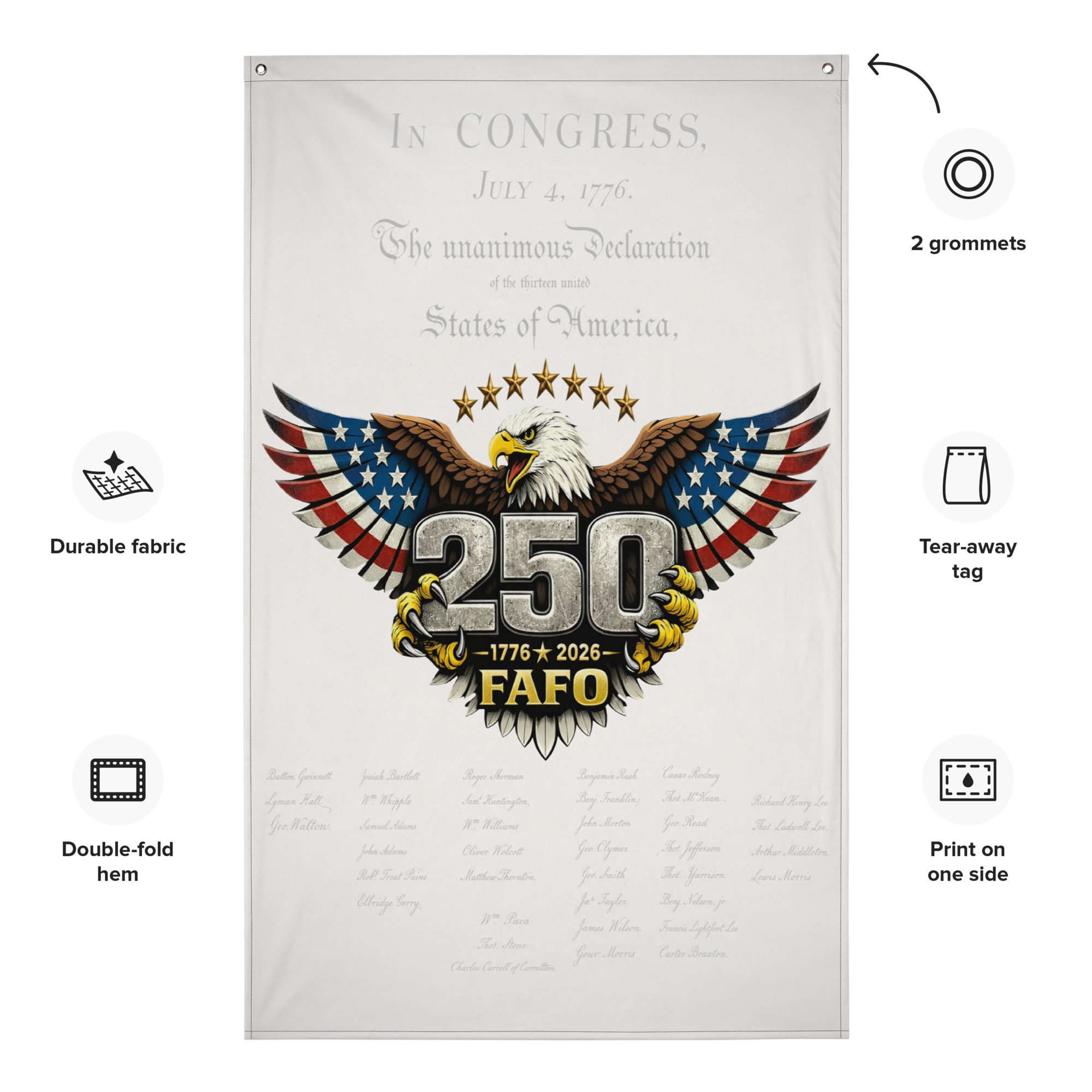 USA 250 Years FAFO™ Vertical Patriotic Flag | 1776–2026 Bald Eagle Banner